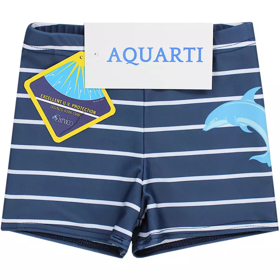 Aquarti Jungen Badehose Gestreift mit Motiven blauweiß