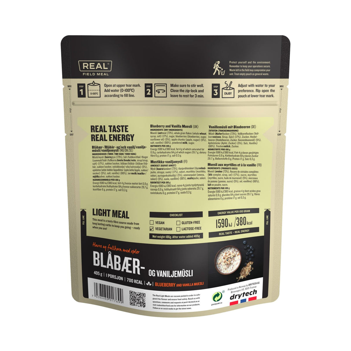 REAL<br>Light Meal - Blåbær- og Vaniljemüsli