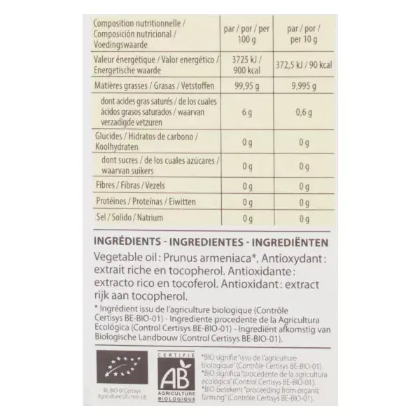 Pranarom Huile Végétale Bio Noyau d'Abricot 50ml