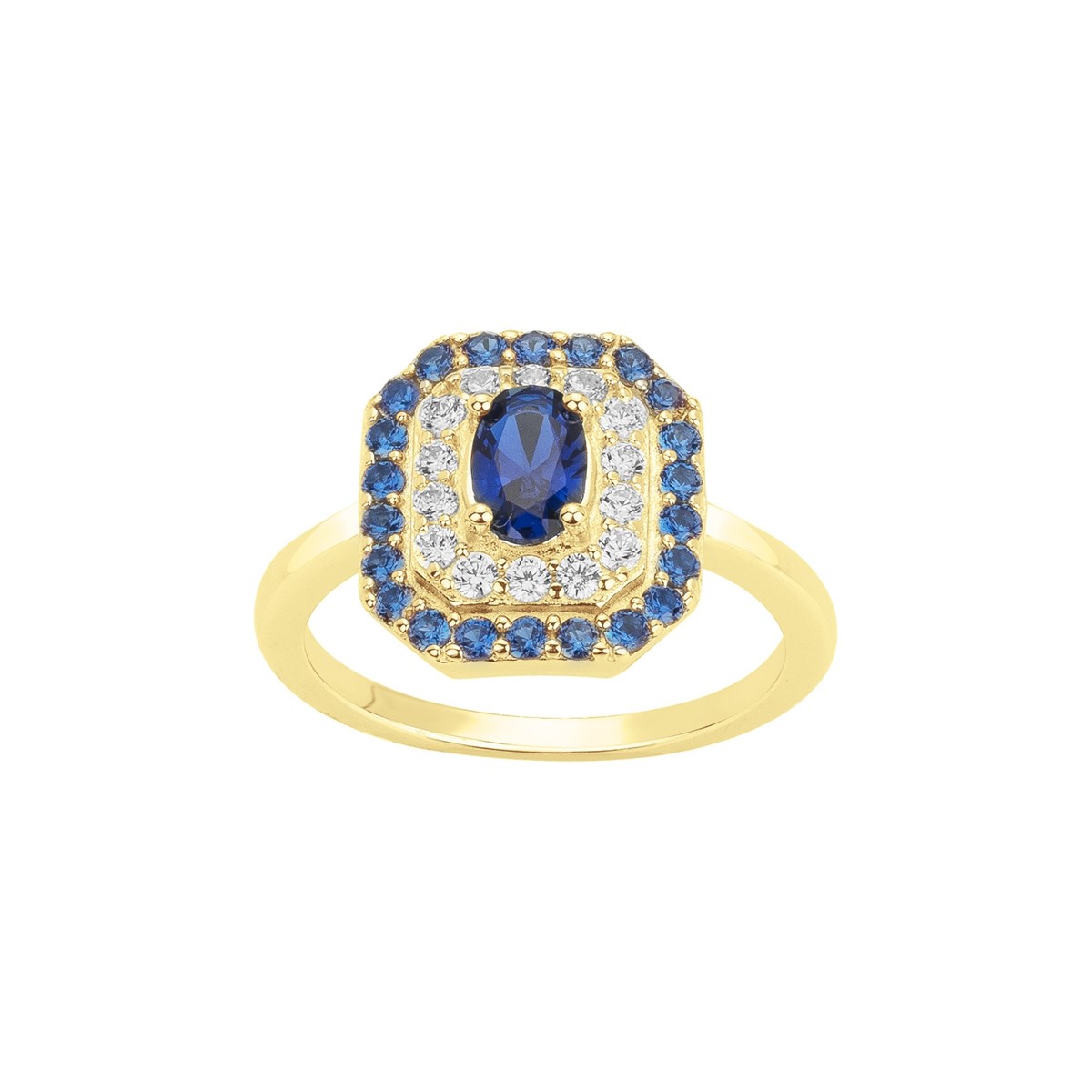 Bague en Plaqué Or avec spinelle bleu saphir
