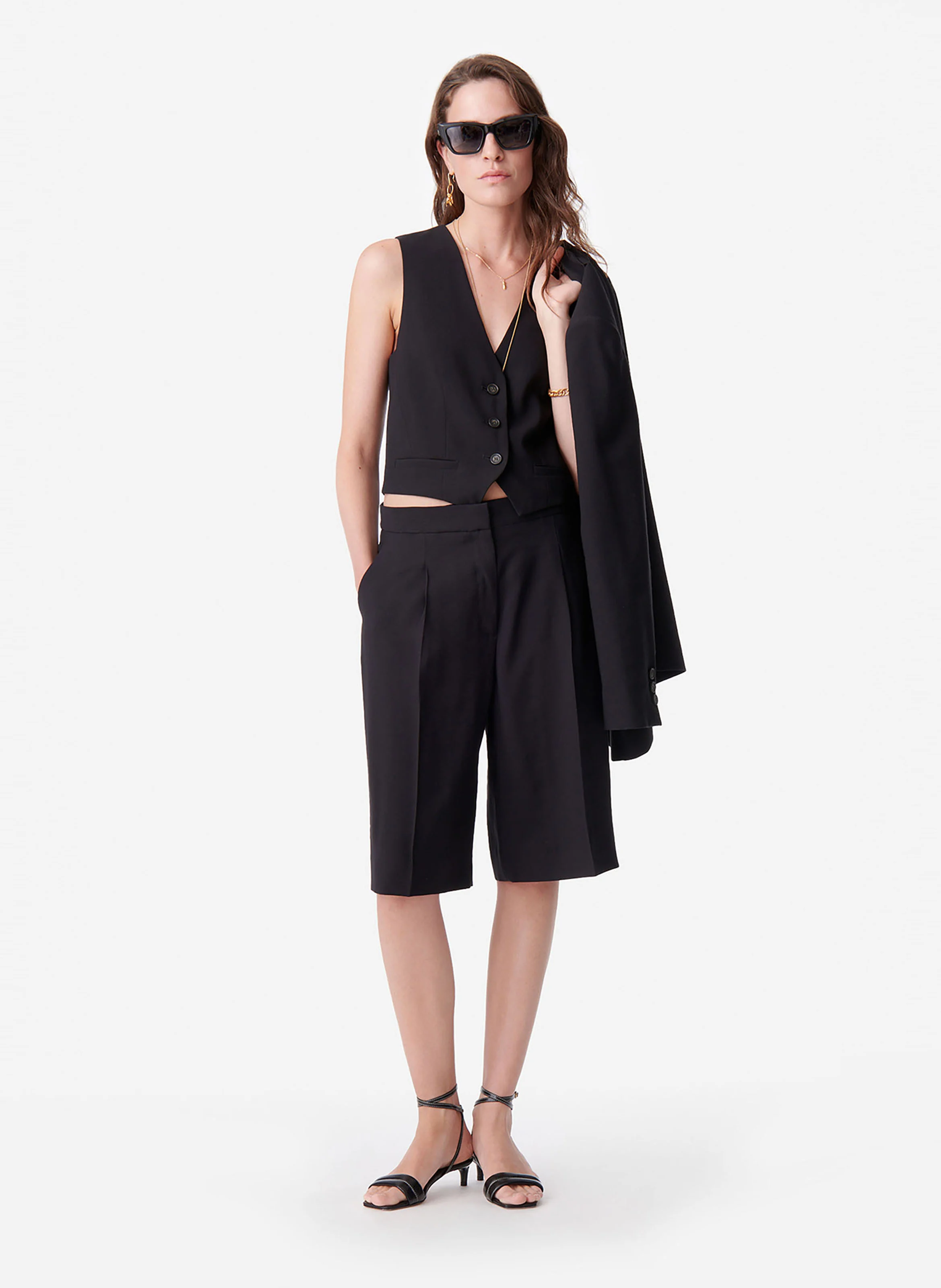 BENSON - Veste droite col V sans manches | Noir