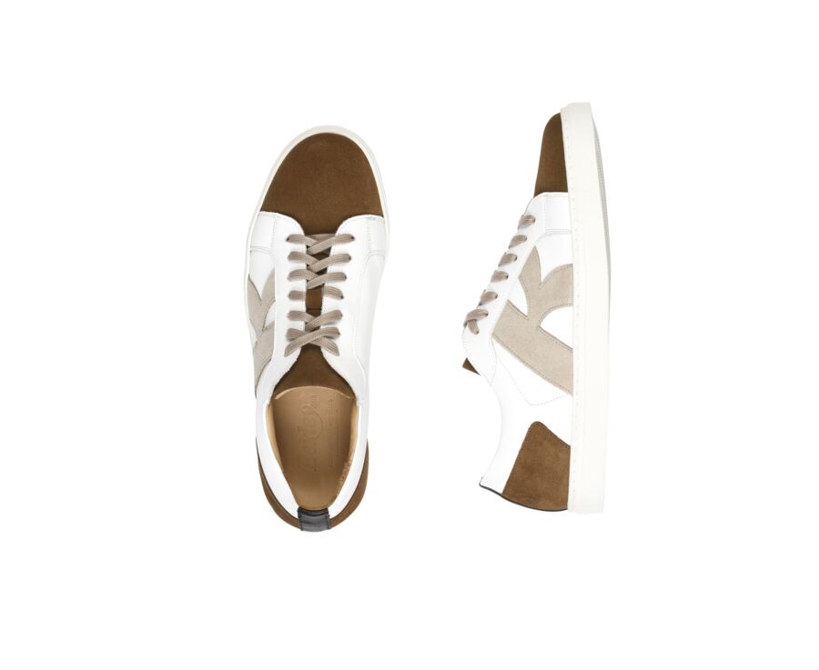 Sneakers homme Blanc et Velours Cognac - BRENTWOOD