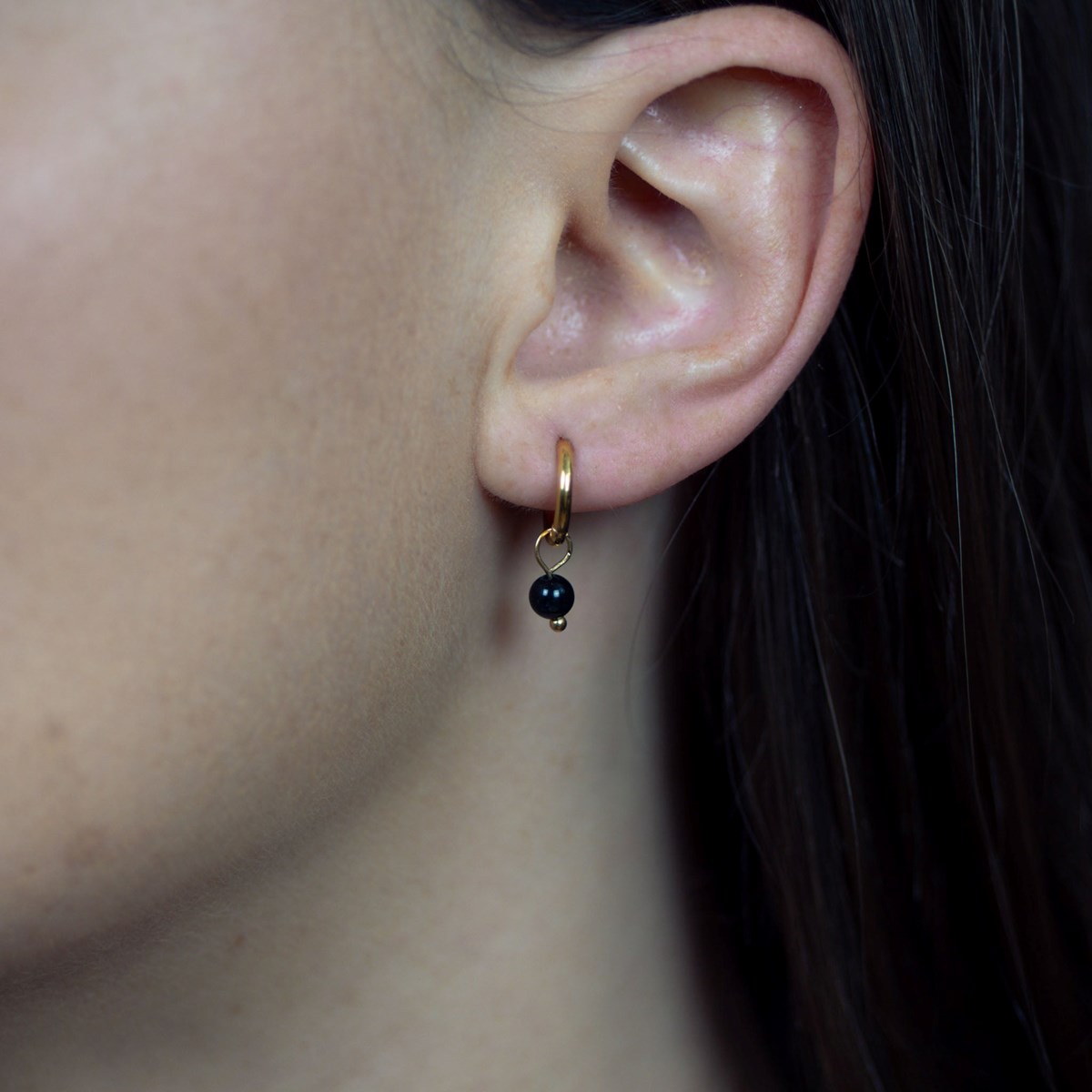 Boucles d'oreilles créoles Serena en pierres Obsidienne