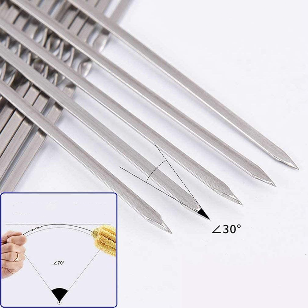 (10er Set) Edelstahl BBQ Grillspiess Wiederverwendbarer Schaschlik Spiess mit Aufbewahrungstasche - Silber