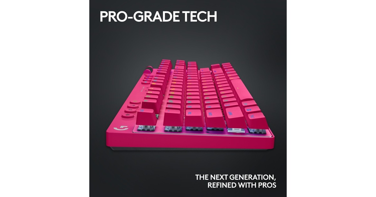 LogitechPRO X TKL, gaming toetsenbord  (Magenta, US-International, GX Brown, 80% (TKL), RGB leds, PBT Doubleshot keycaps, 2,4 GHz / Bluetooth / USB-C)