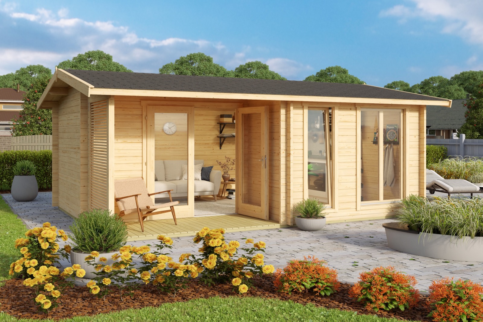 Gartenhaus BRIGHTON 44 - natur - Fichte massiv - 520x370 cm