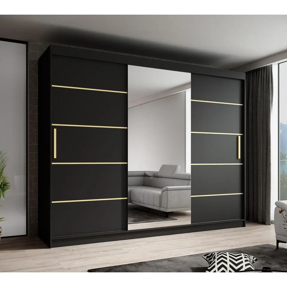 Meubella - Kledingkast Malavi 2 - Zwart - 250 cm - Met spiegel