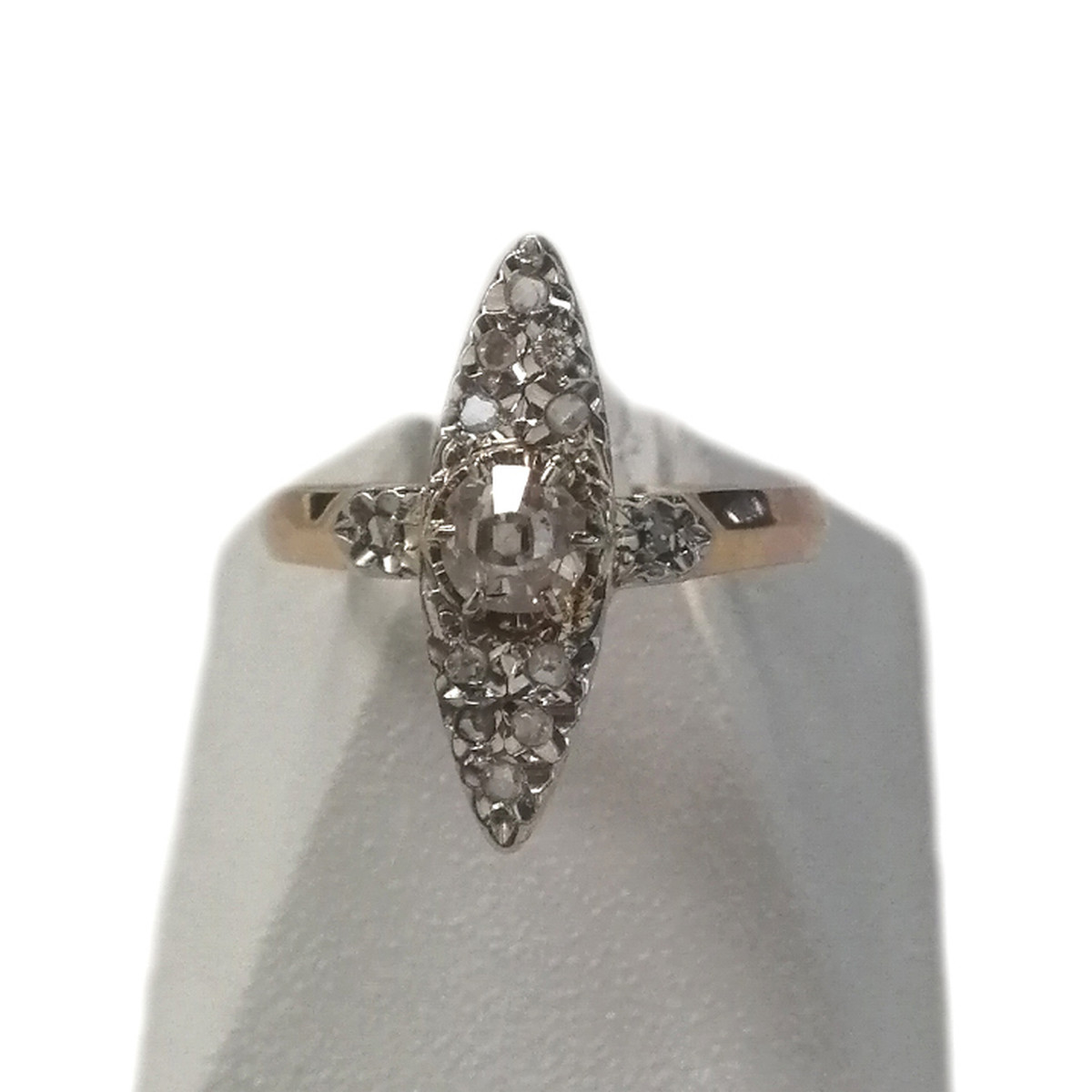 Bague marquise d'occasion or 750 jaune platine et diamants