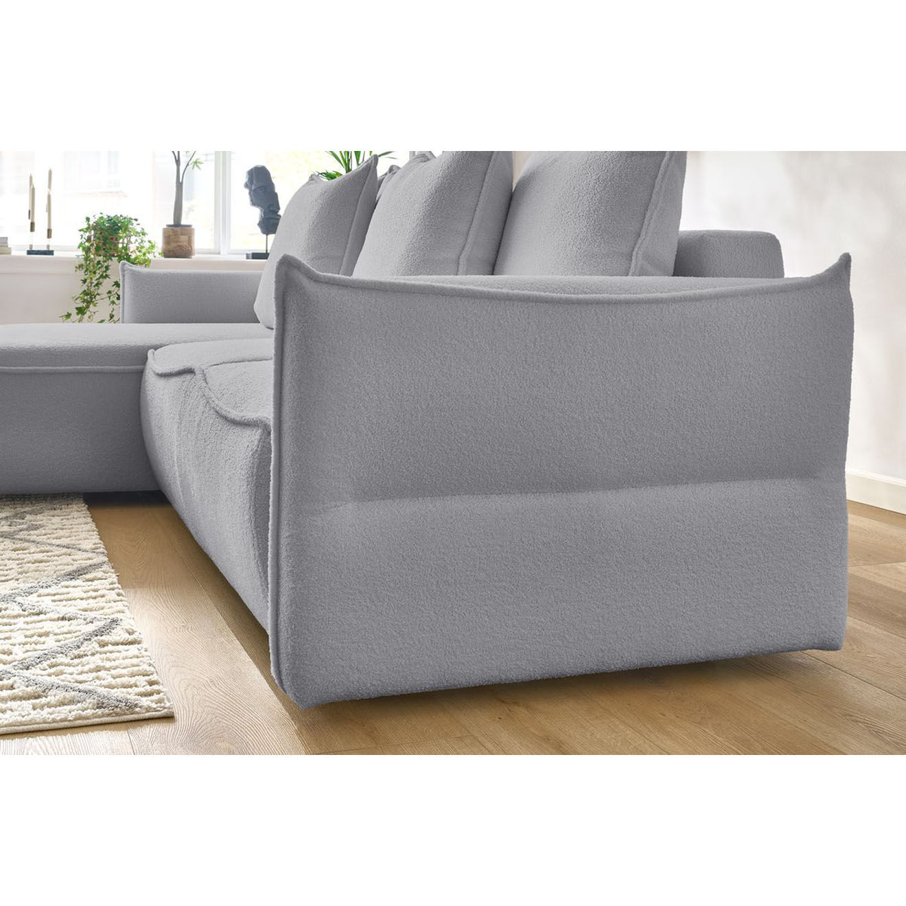 Bobochic Canapé d'angle gauche convertible bouclette Léon gris clair - 242x158x90 cm