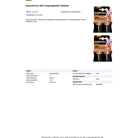 Duracell Plus C batterier 2-pak