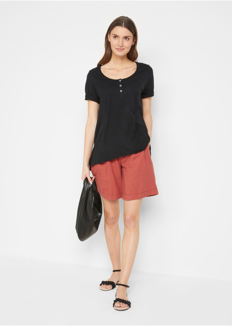 T-shirt long en coton fil flammé, avec poches
