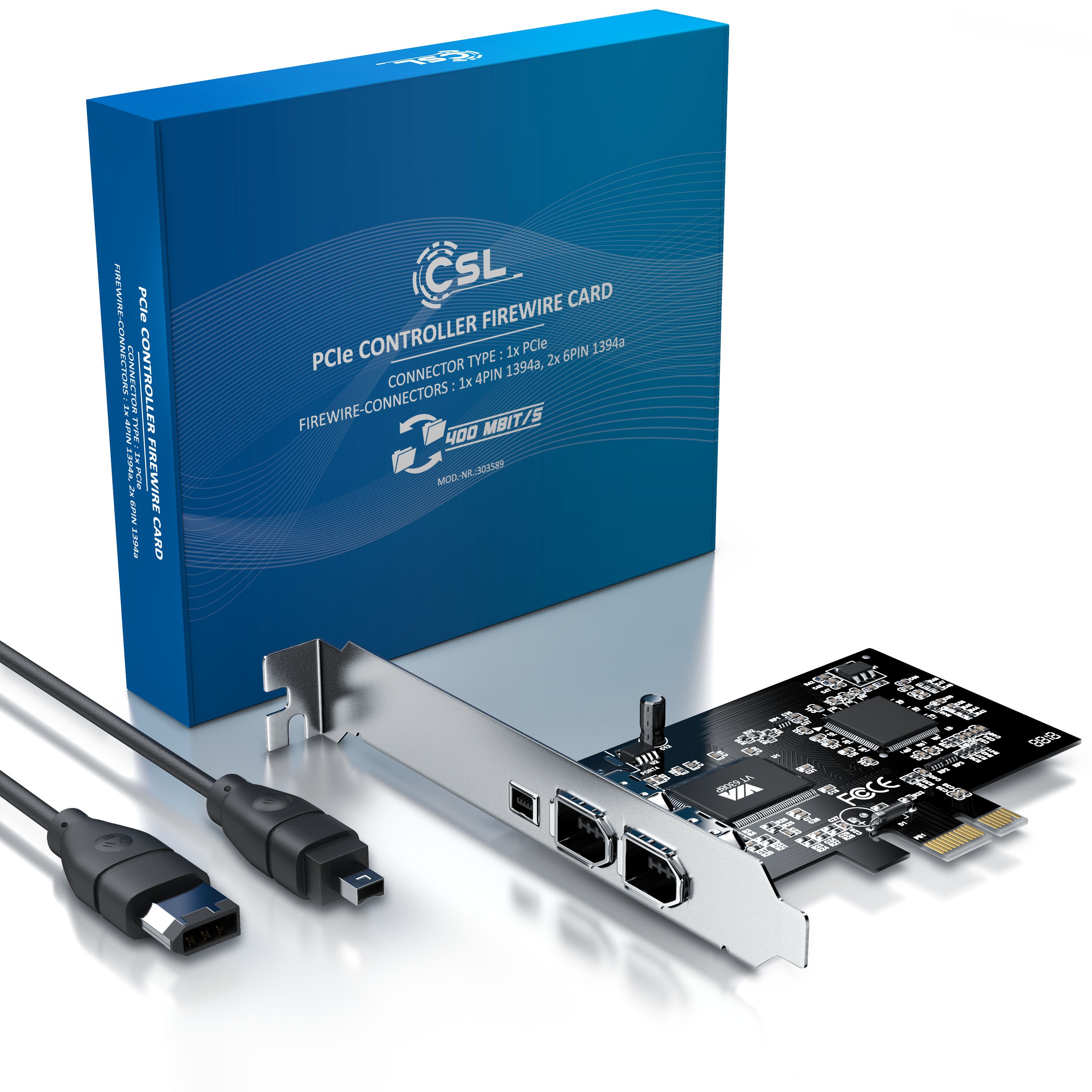 CSL PCI Firewire Karte Erweiterungskarte - PCI-E - 3 Anschlüsse - 1394a 1394b -Controller-Karte - 2 x 6 Pin und 1 x 4 Pin für Desktop-PC