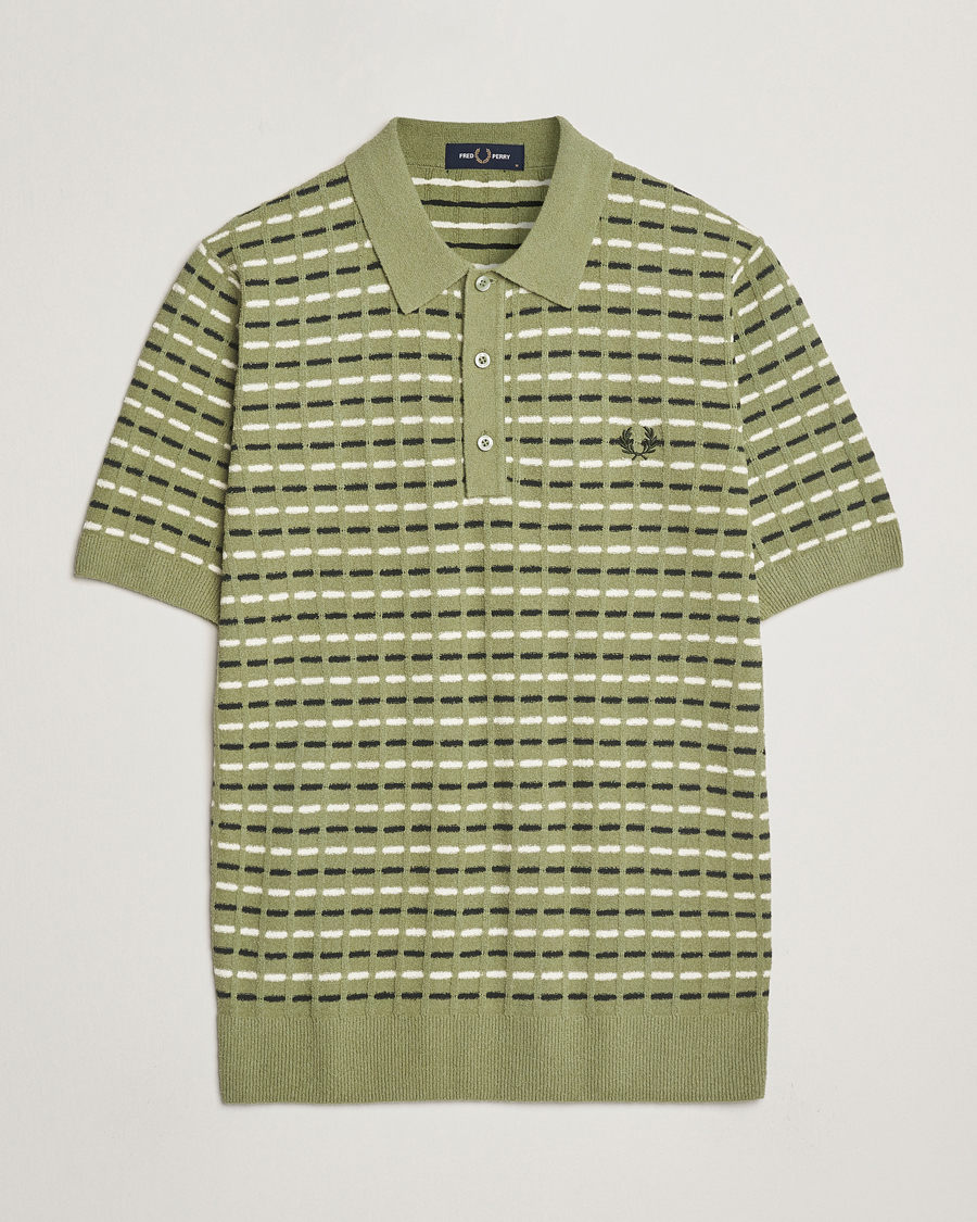 Fred Perry Bouclé Ribbed Knitted Polo Olive Mint