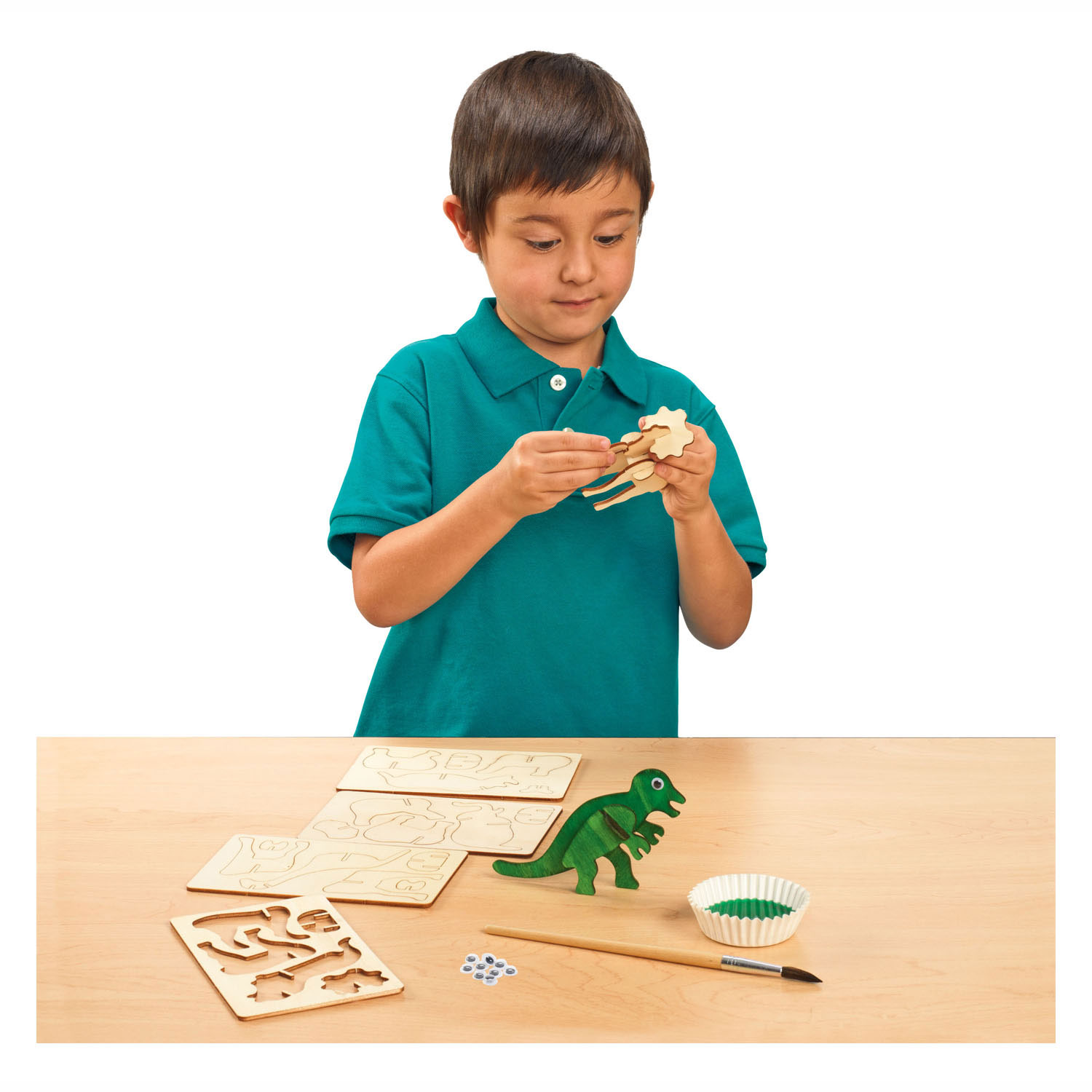 Colorations - Maak en Versier je Houten 3D Puzzel Dinosaurus, Set van 4