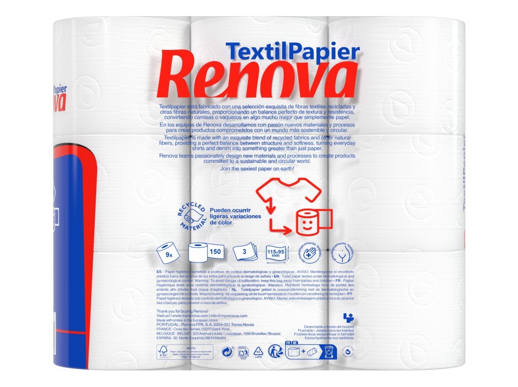 PAPEL HIGIÉNICO RENOVA TEXTIL 9 ROLOS