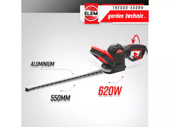 Taille haies électrique 620W - Lame 55cm - Poignée arrière rotative - Elem Garden
