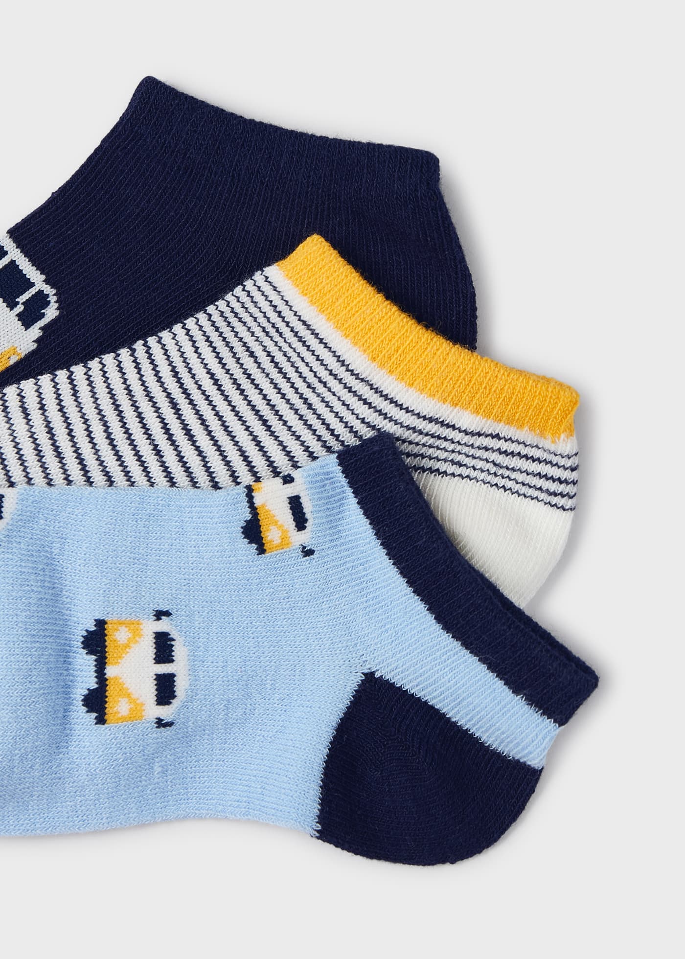 Pacote com 3 pares de meias curtas de algodão estampadas para meninos