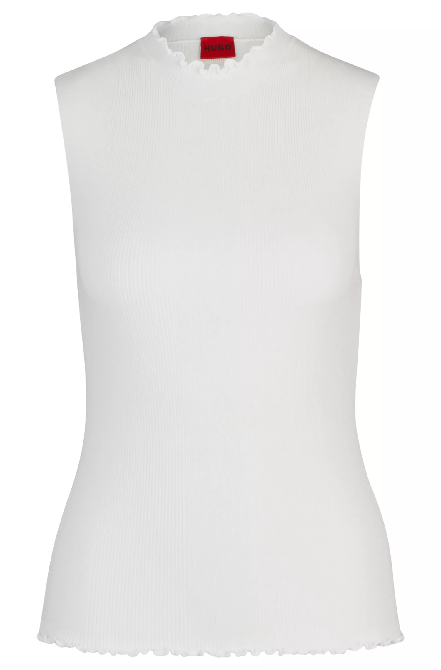 Blusa HUGO vermelha de gola alta sem mangas em crepe canelado.