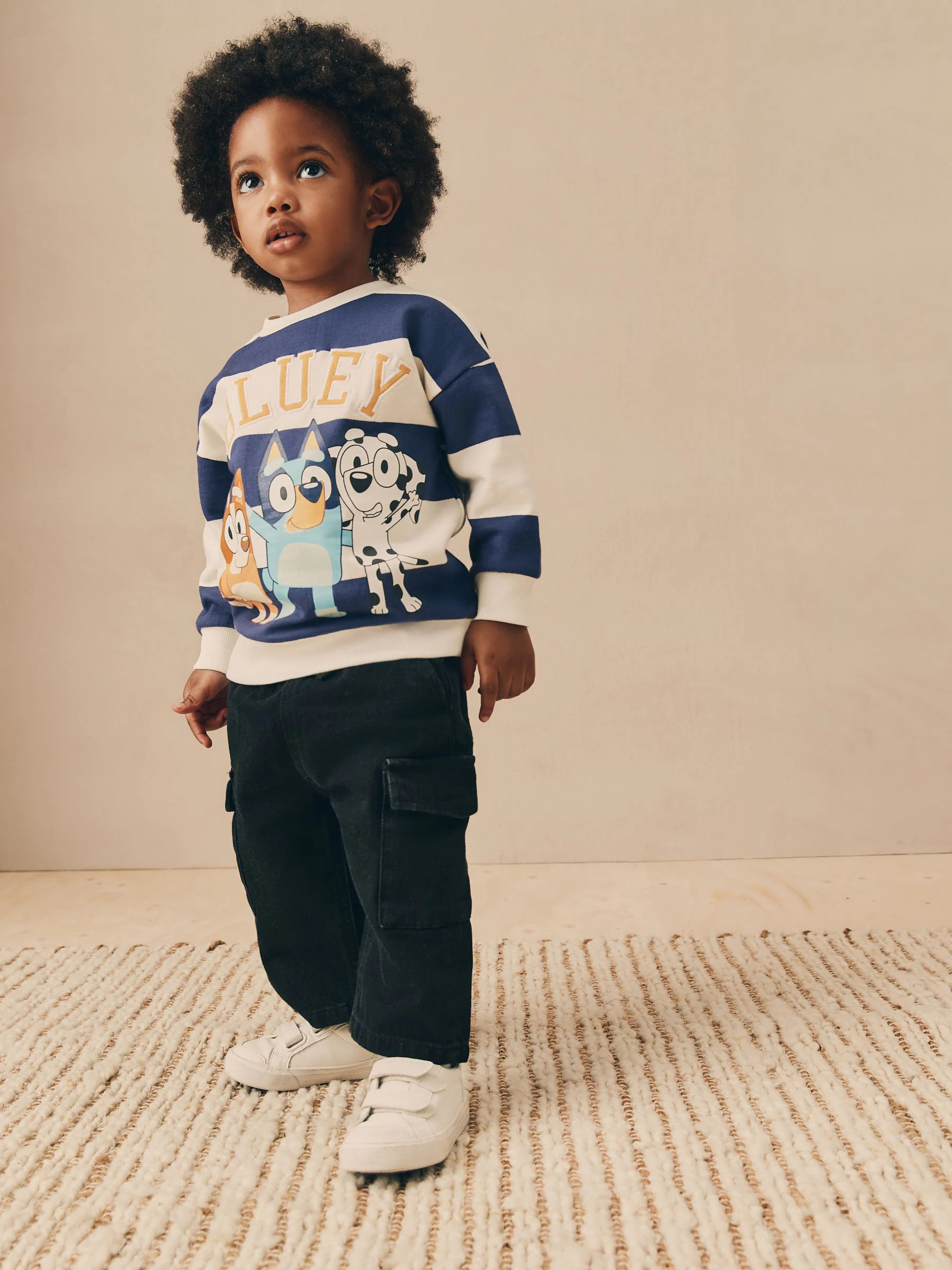 Wit/blauw gestreept - Bluey sweatshirt van katoen met ronde hals (12mnd -8jr)