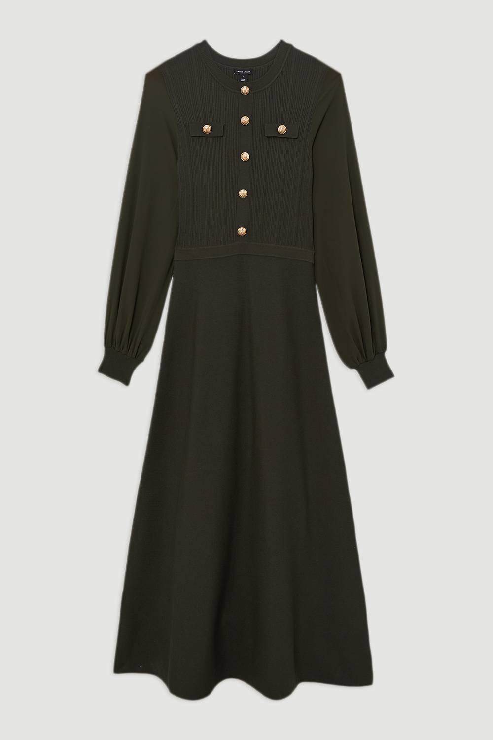 KarenMillen Robe maxi en maille mélange de viscose avec manches en chiffon et détails militaires