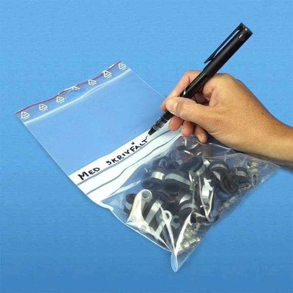 100-Pak - 7x10cm Ziplock / Glidelåsposer Skrivefelt / Zip Lock