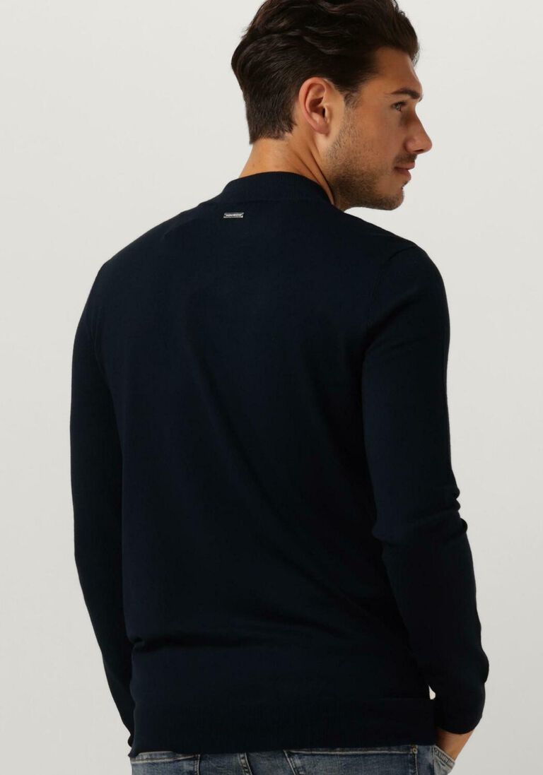 PUREWHITE donkerblauwe purewhite trui essential knit half zip ls