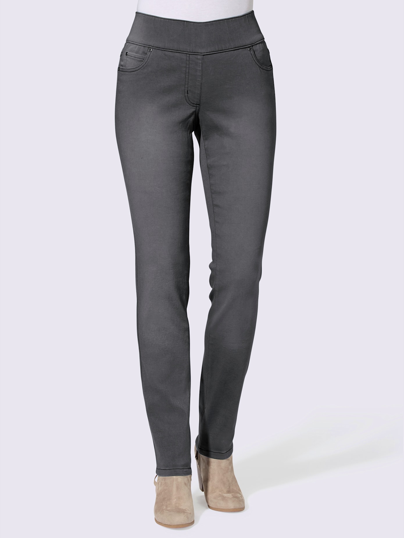 Jean femme 5 poches large ceinture élastique coupe slim