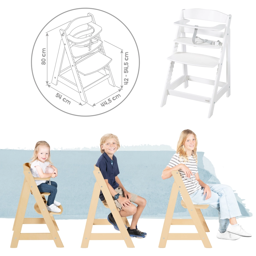 roba Treppenhochstuhl Born Up weiß Set 2 in 1 inkl. Aufsatz Stone gesteppt