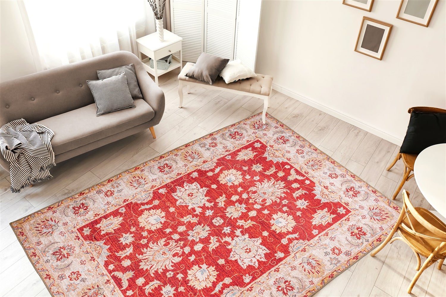 Platgeweven vloerkleed Celestial Red Vintage design, used look, oosters 190 x 290 cm