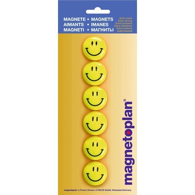 Magnetoplan Magnete Smiley, 30 mm, gelb, 6 Stück