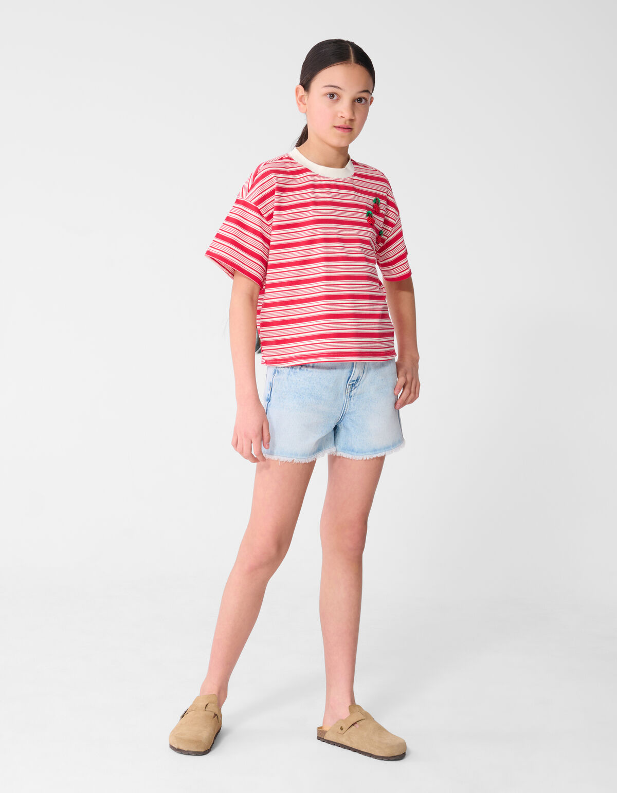 Strawberry Embroidery Short Blauw