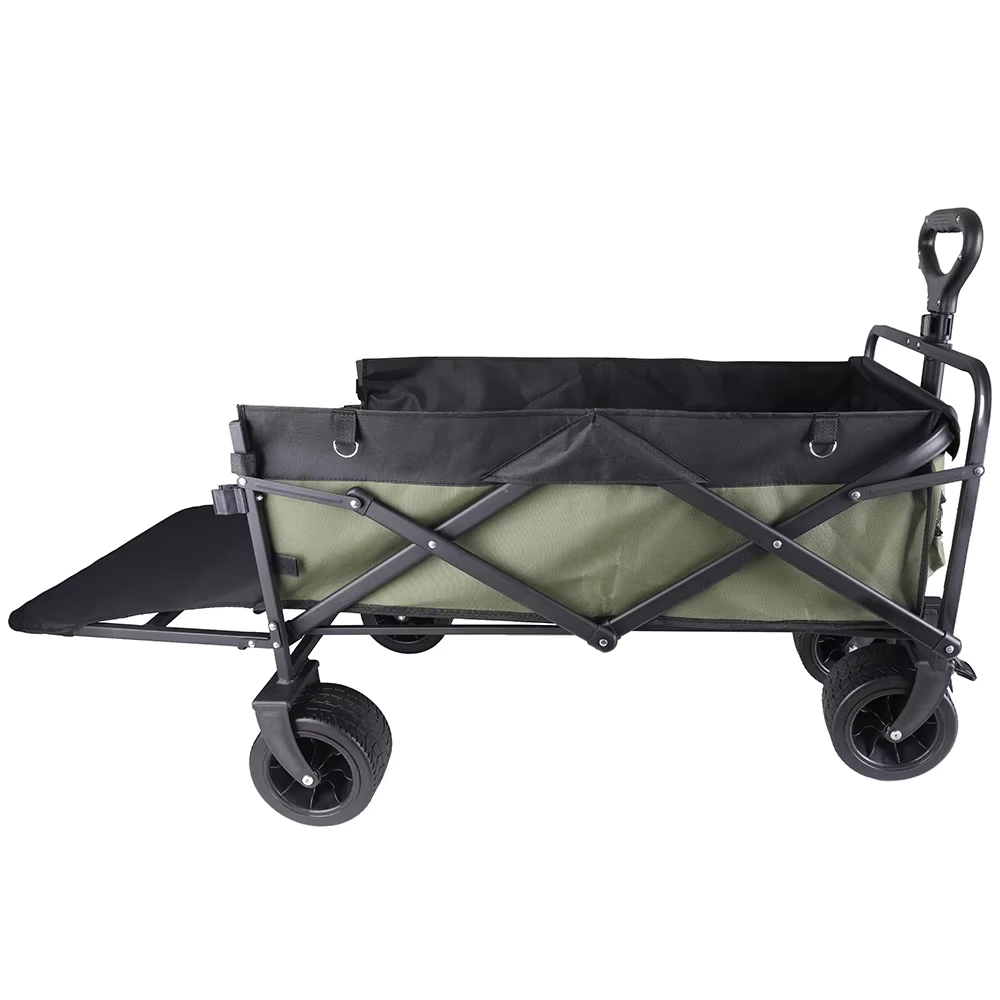 (150L) Faltbarer Leiterwagen Outdoor Bollerwagen Transporthilfe für Camping   Festivals mit Bremsen / Erweiterung - Grün / Schwarz