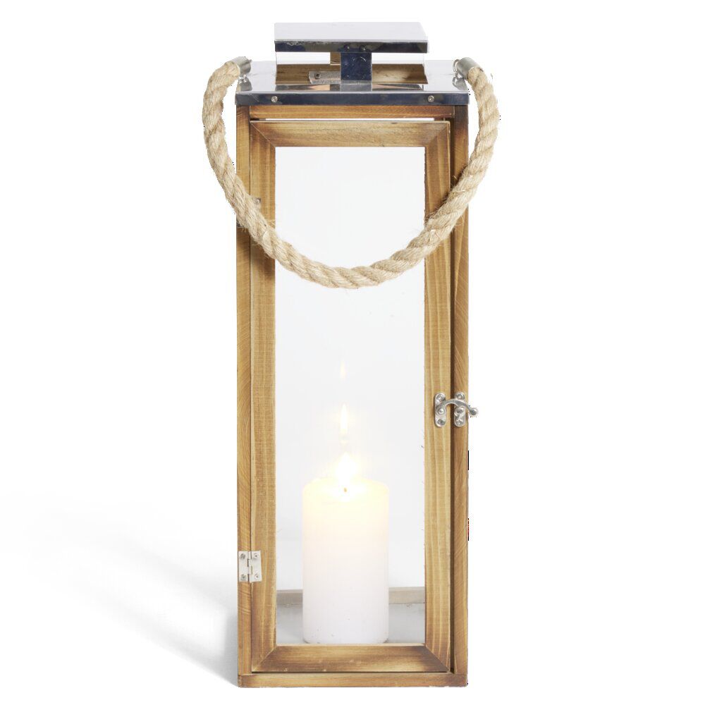 Lanterne bois et verre 19x19xH52,5cm