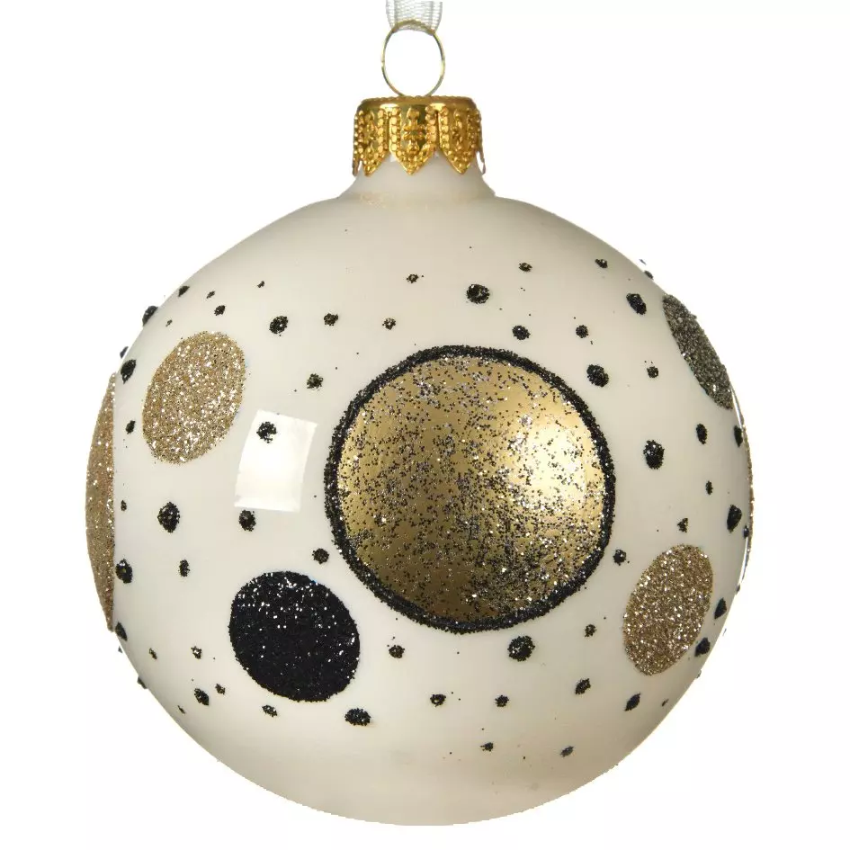 Lot de 6 boules de Noël en verre (D80 mm) Dots Blanc laine