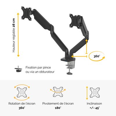 Fellowes Platinum series - Bras porte écran double jusqu'à 27'' par bras - facilement réglable - fixation sur bureau - noir