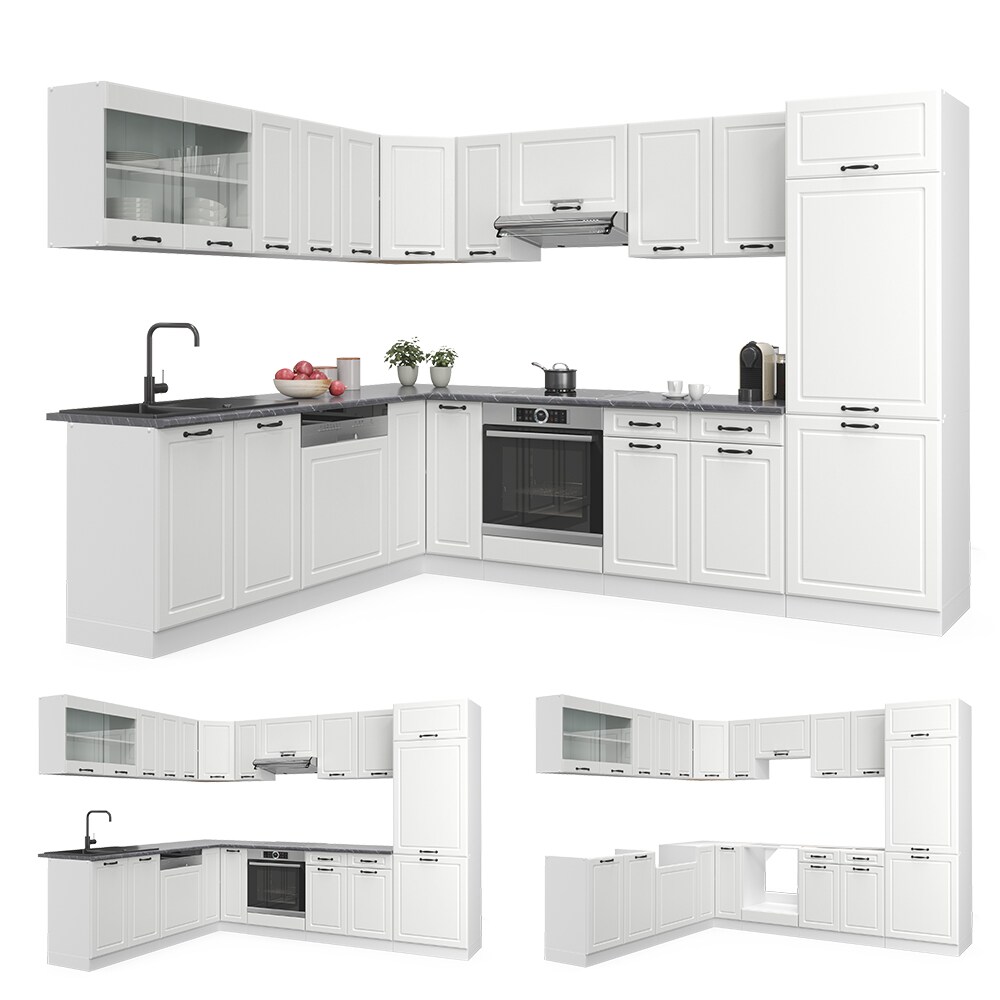 Vicco Küchenzeile Küchenblock Einbauküche R-Line Ecke 287x227 cm Landhaus Weiß