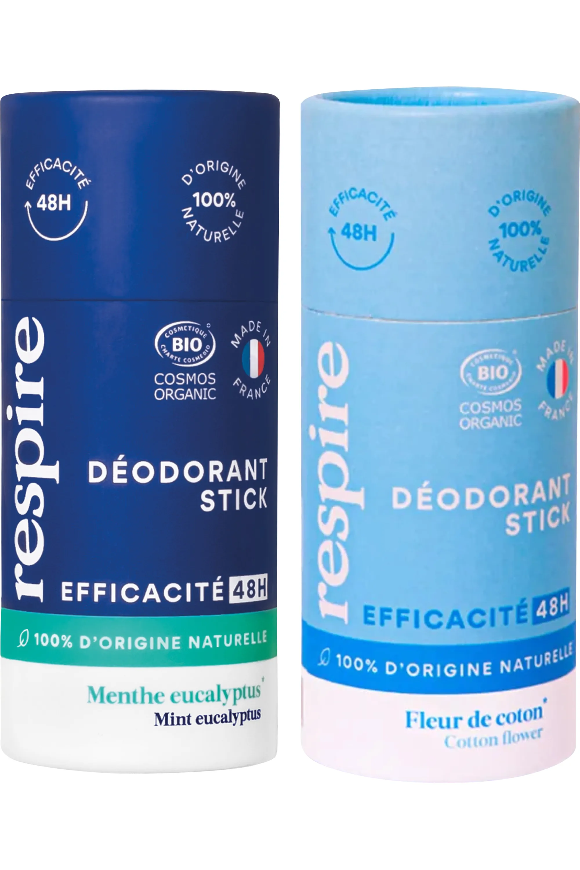 Respire Duo de déodorants solides Fleur de Coton & Menthe eucalyptus-100 g