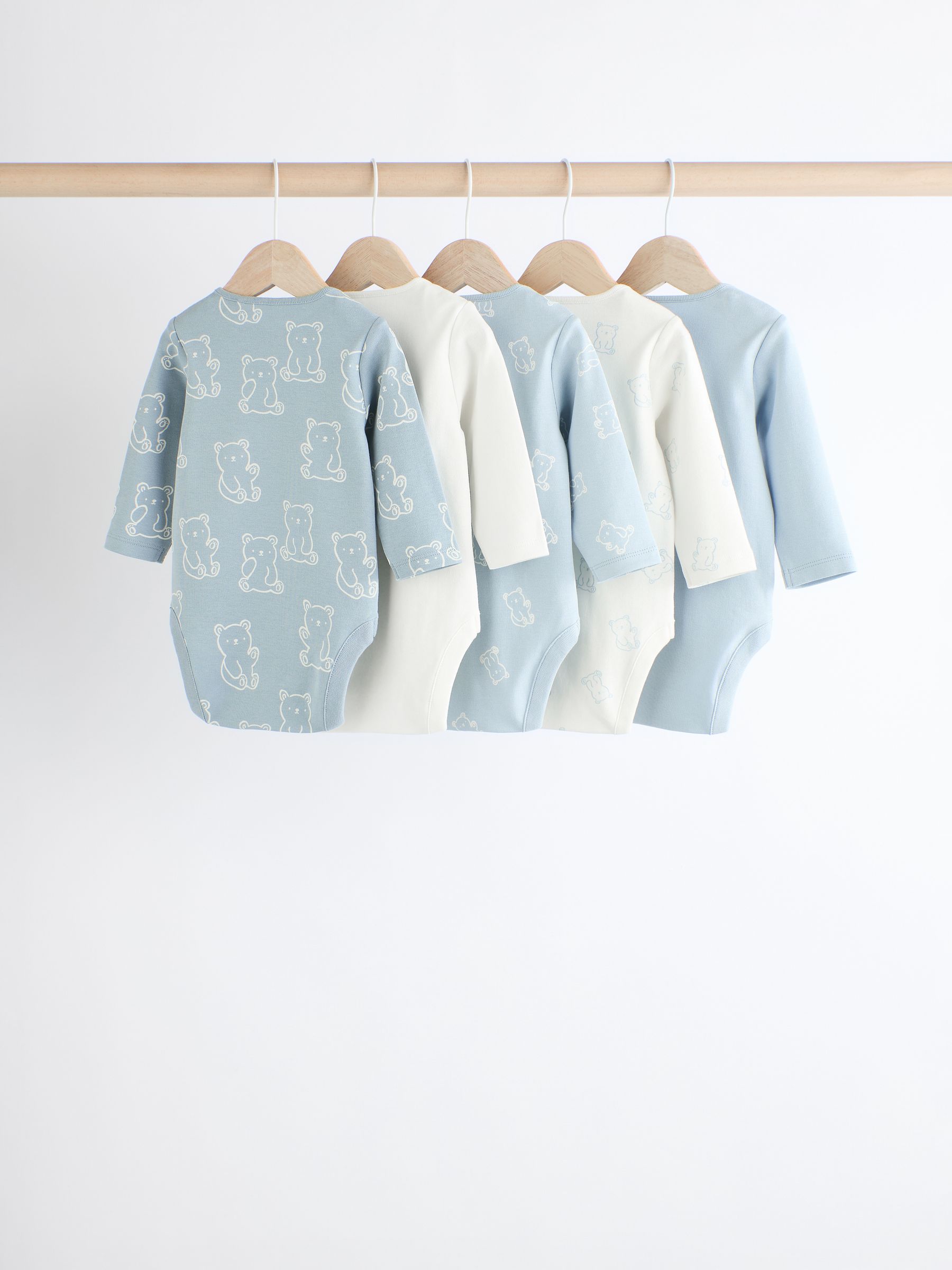 Babyblauw - Set van 5 rompertjes met lange mouwen