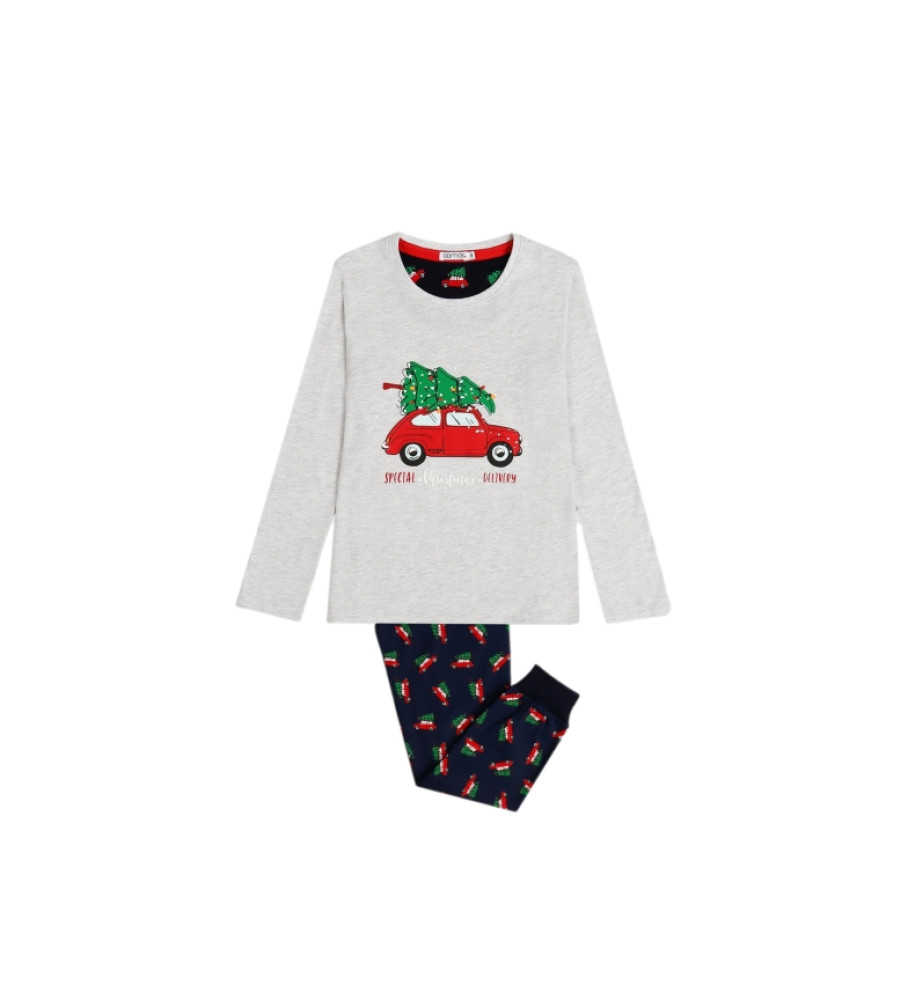 Pijama de manga comprida Admas com estampa de árvore de Natal cinza
