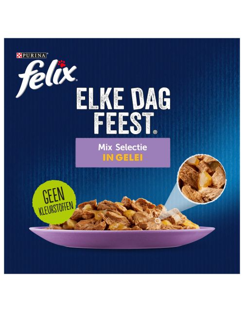 Felix Multipack Elke Dag Feest Mix Selectie In Gelei - Kattenvoer - Rund Kip Tonijn 12x85 g