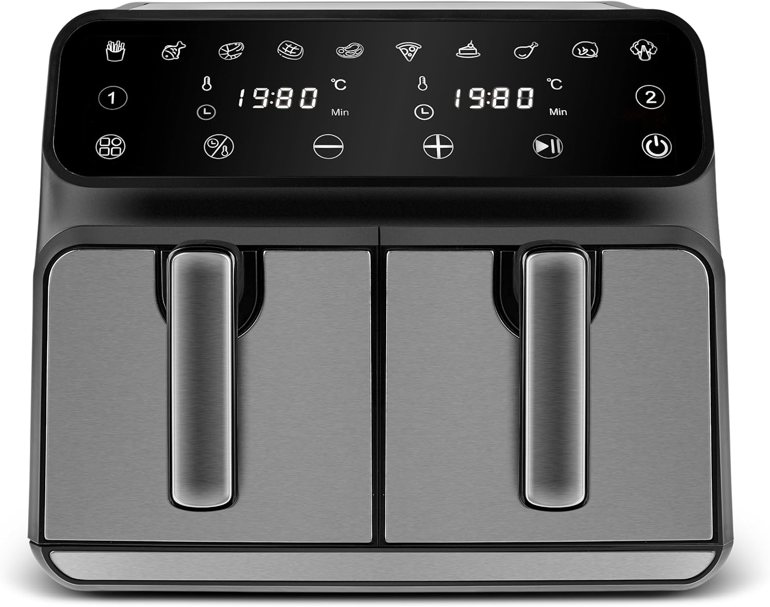 Karaca Multifry XXXL 4+4 Liter Digital Twin Twin Airfryer - Gesündere und Köstliche Zubereitung von Mahlzeiten für die Ganze Familie - 1700 W Leistung und 360-Grad-Luftzirkulationstechnologie