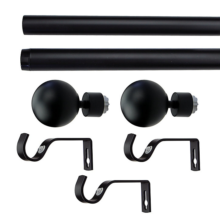 Kit de tringle à rideau extensible embout boule Araxos GoodHome 120/210 cm, Ø25/28mm noir