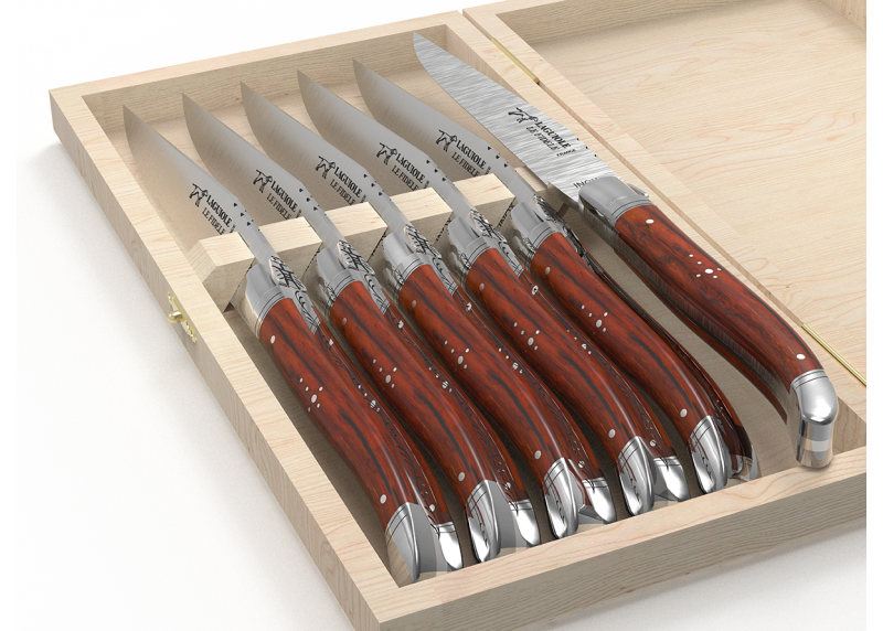 Service de 6 couteaux Laguiole avec un manche en bois de cocobolo et mitres en acier inoxydable