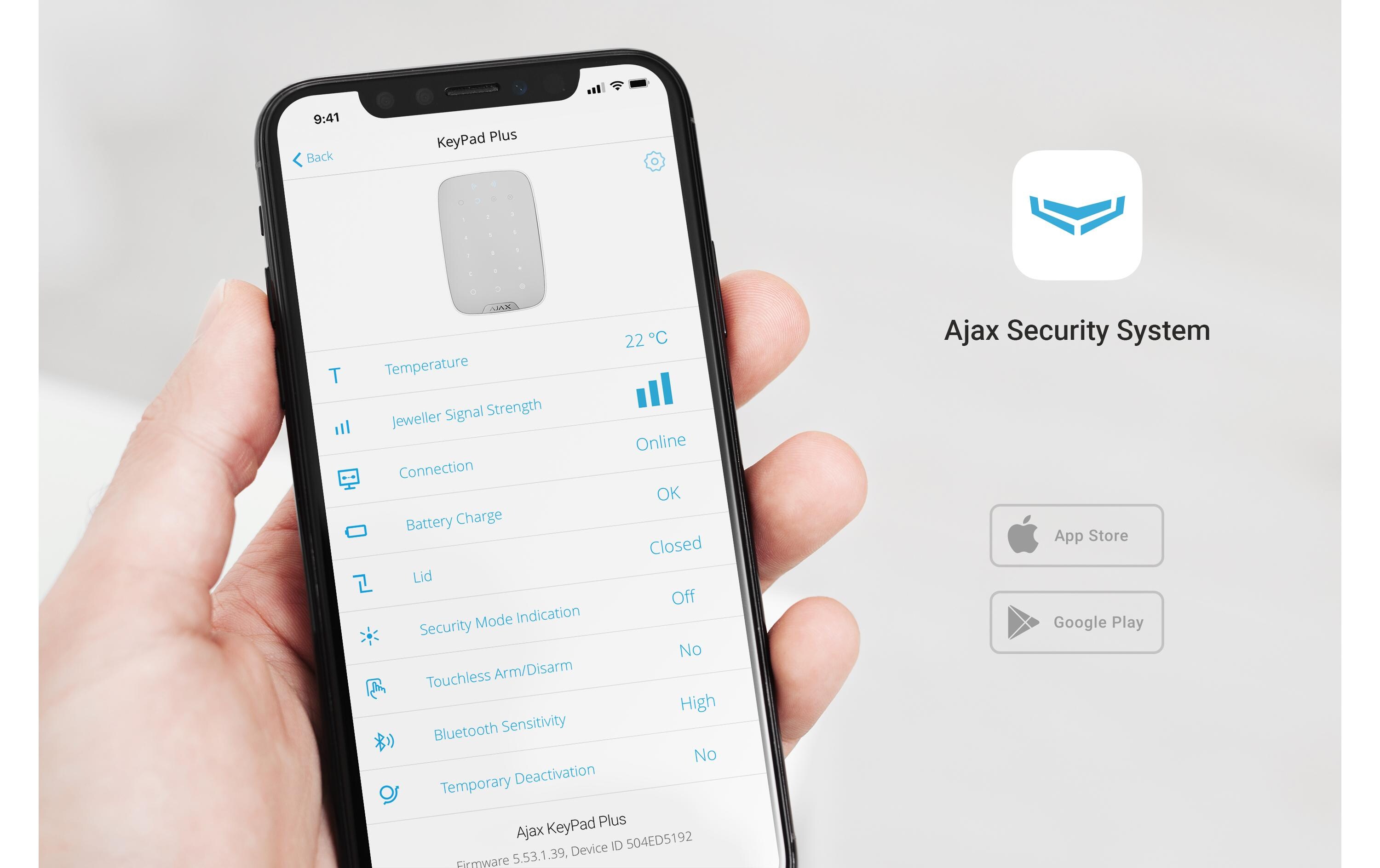 Baseline KeyPad Plus Jeweller Weiss<br>Kabelloses Touch-Bedienteil mit Authentifizierung über Pass, Tag und Codes