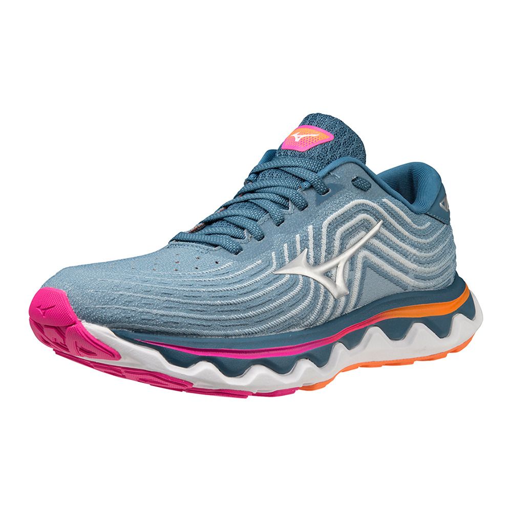 Mizuno WAVE HORIZON 6 - Chaussures running Femme blue ashes/silver/807 c