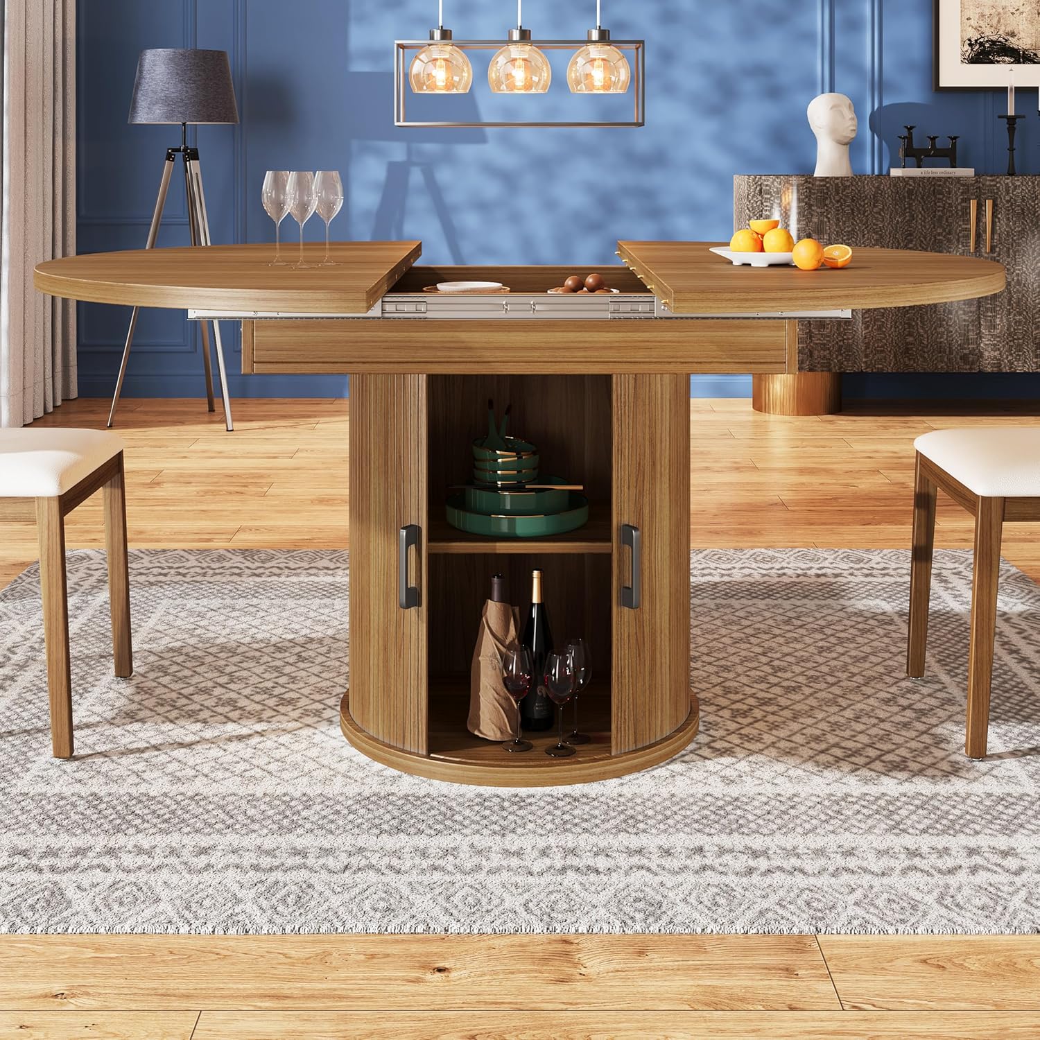 Esstisch ausziehbar, Esszimmertisch, Küchentisch, Balkontisch, Esstisch Holz, 118-158 cm, Platz für bis zu 6 Personen, für Esszimmer, Wohnzimmer und Küche, Walnut