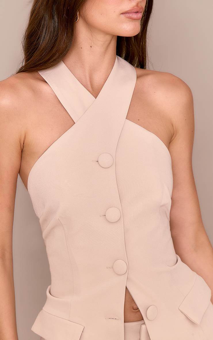 Sable Gilet Sans Manches Col Licou Ajusté Premium