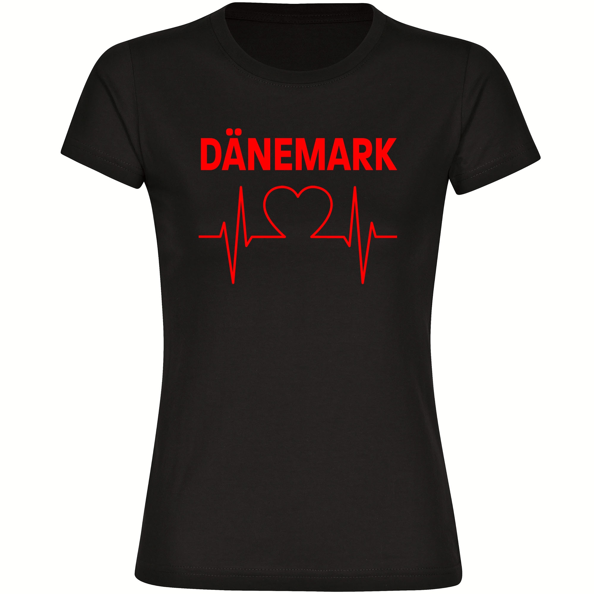 multifanshop® Damen T-Shirt - Dänemark - Herzschlag - Druck rot