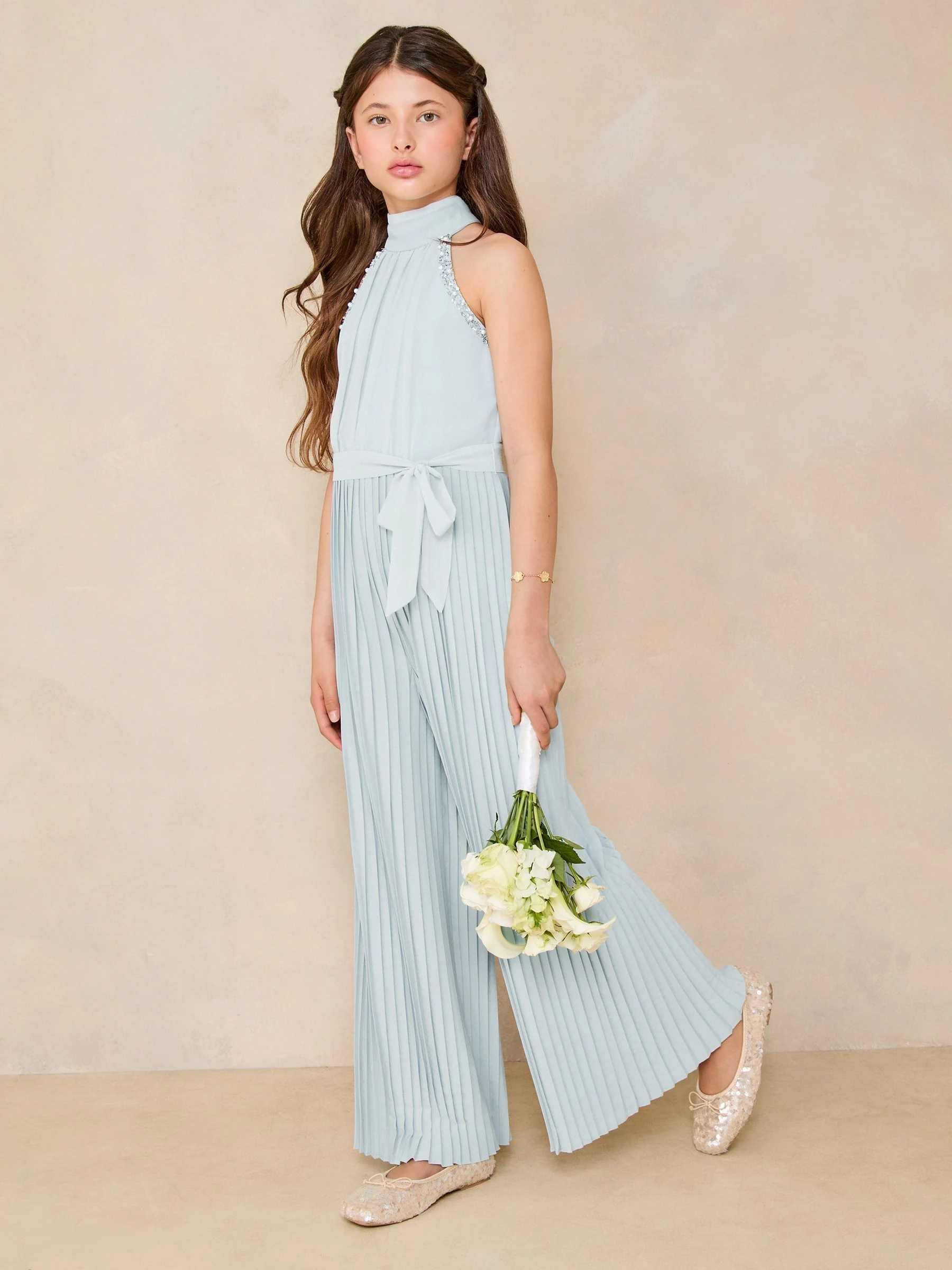 Blauw - Lipsy halter jumpsuit met versiering voor speciale gelegenheden (5-16jr)
