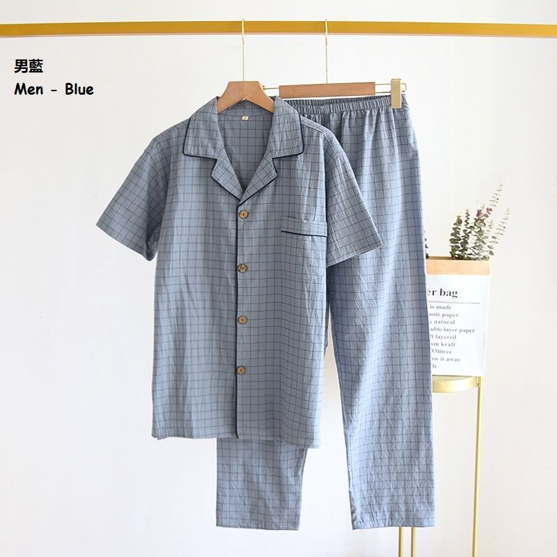 Dogini - Bijpassende pyjamaset voor koppels: geruite top met korte mouwen + broek